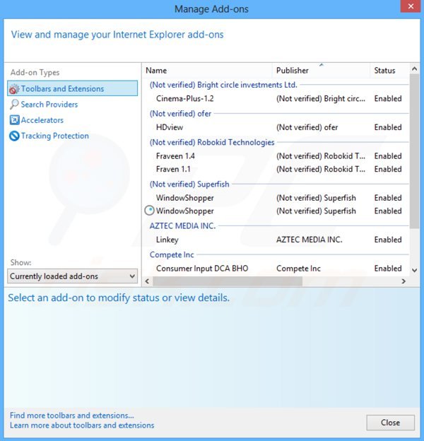 Remoção dos anúncios smartweb do Internet Explorer passo 2