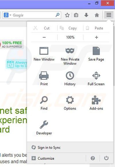 Remova os anúncios Surfing Safeguard do Mozilla Firefox passo 1