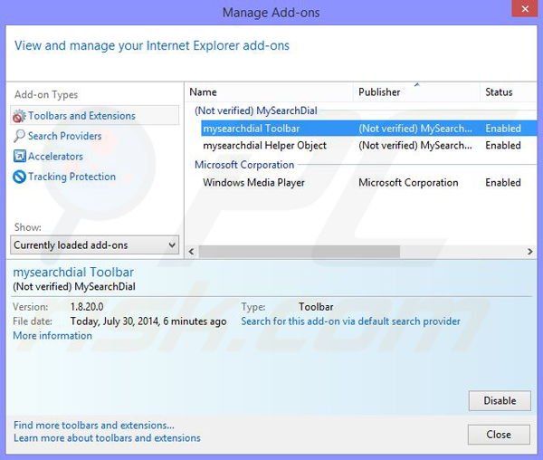 Remova o sequestrador de navegador Taplika do Internet Explorer passo 1