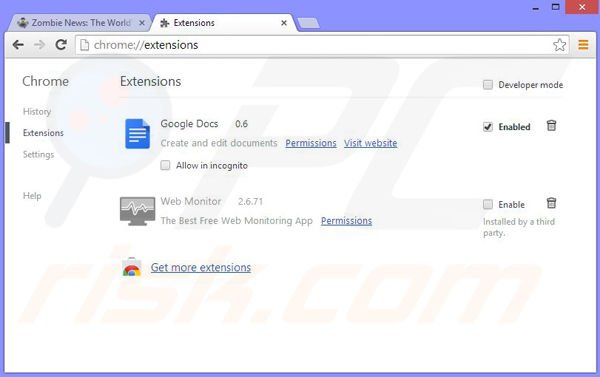 Removendo os anúncios Zombie News do Google Chrome passo 2