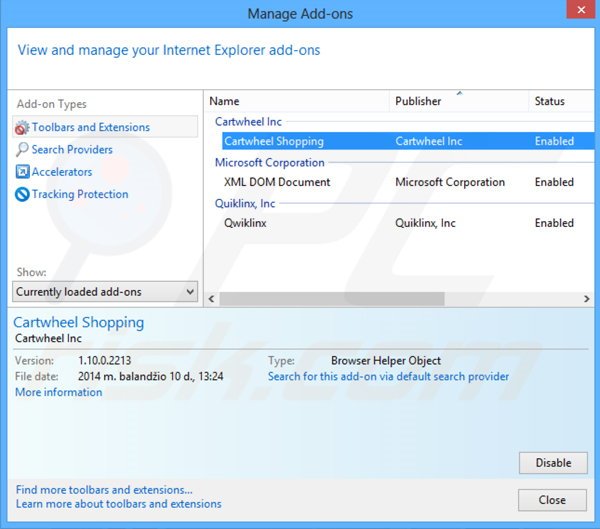 Removendo os anúncios Cartwheel Shopping do Internet Explorer passo 2.