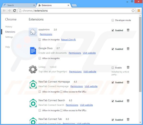 Remova os anúncios cosstminn do Google Chrome passo 2