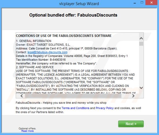 exemplo 2 do instalador do adware fabulousdiscounts