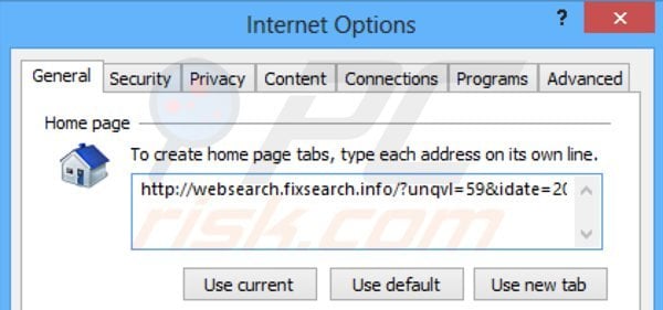 Removendo o redirecionamento websearch.fixsearch.info da página inicial do Internet Explorer.