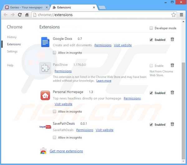 Remoção das extensões relacionadas a search.genieo.com do Google Chrome