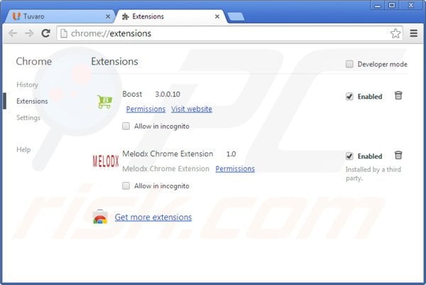 Remova os anúncios Melodx do Google Chrome passo 2