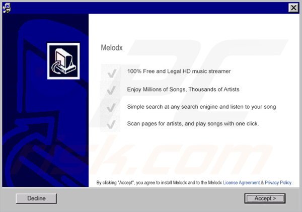 Instalador de adware Melodx