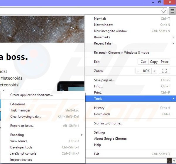 Remova os anúncios Meteoroids do Google Chrome passo 1