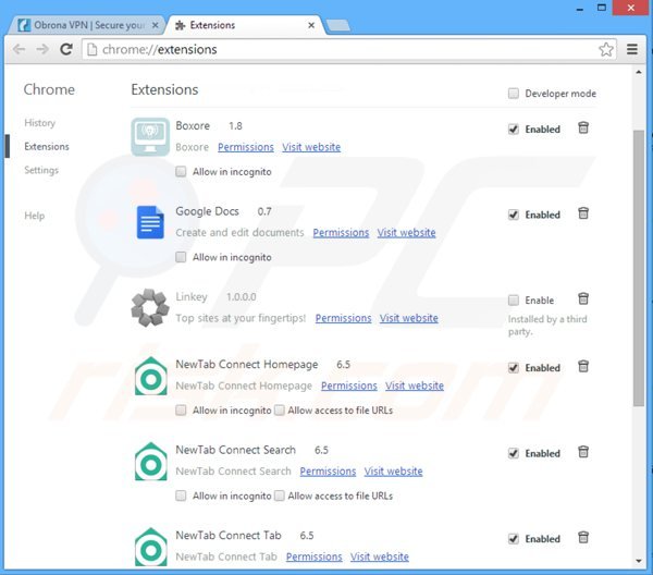 Remova obrona vpn do Google Chrome passo 2