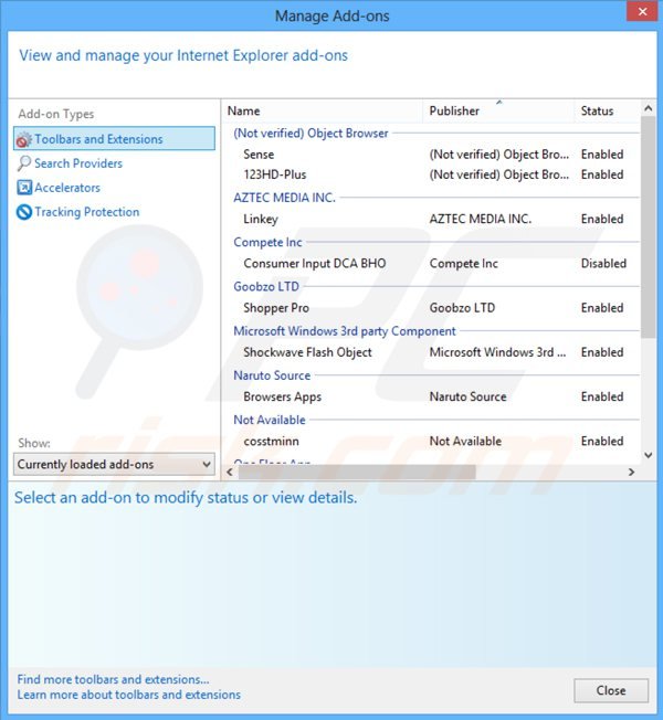 Remova os anúncios obrona vpn do Internet Explorer passo 2
