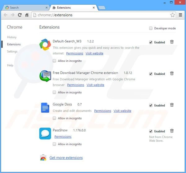 Remova os anúncios PassShow do Google Chrome passo 2