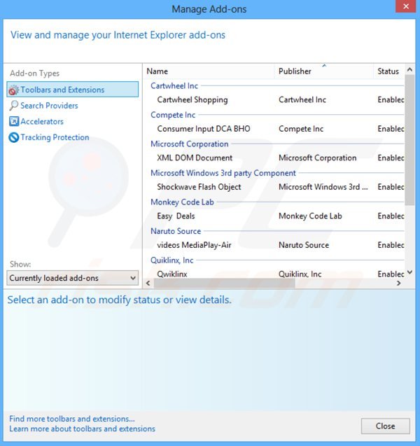 Remoção dos anúncios picrec do Internet Explorer passo 2