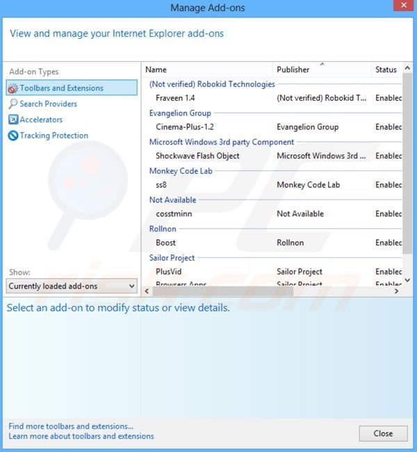 Remoção das extensões relacionadas a portalsepeti.com do Internet Explorer