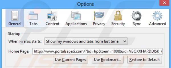 Removing portalsepeti.com from Mozilla Firefox homepage