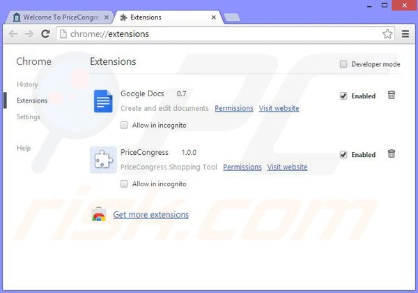 Removendo os anúncios PriceCongress do Google Chrome passo 2