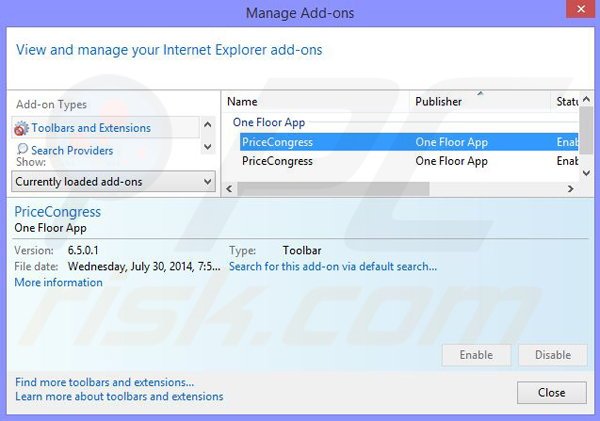 Remoção dos anúncios PriceCongress do Internet Explorer passo 2