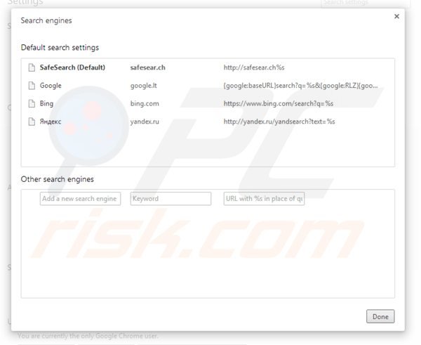 Removendo safesear.ch do motor de busca padrão do Google Chrome