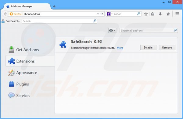 Removendo safesear.ch das extensões do Mozilla Firefox