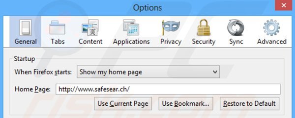 Removendo safesear.ch da página inicial do Mozilla Firefox
