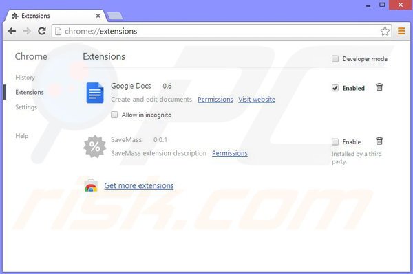 Remova os anúncios SaveMass do Google Chrome passo 2