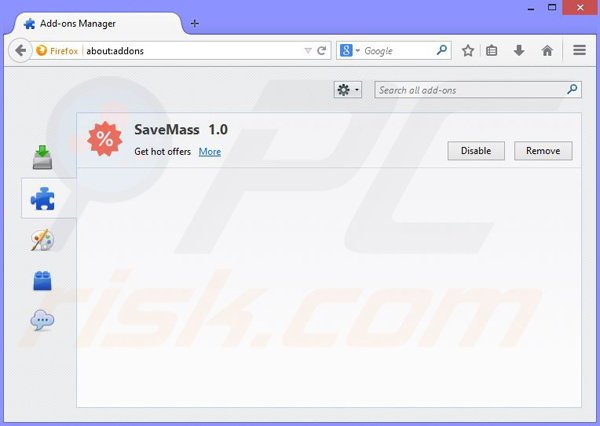 Remova os anúncios SaveMass do Mozilla Firefox passo 2