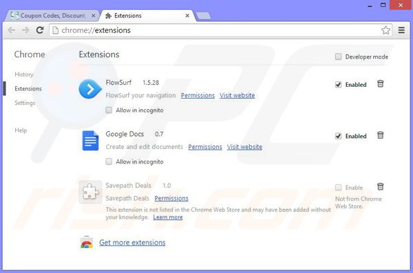 Remova os anúncios Savepath Deals do Google Chrome passo 2
