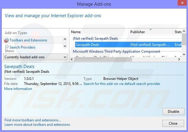 Removendo os anúncios Savepath Deals do Internet Explorer passo 2