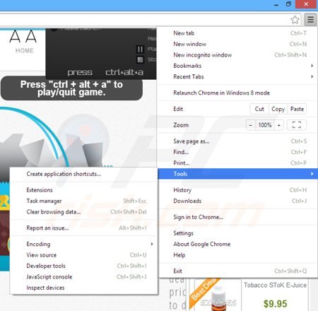 Remova os anúncios tinywallet do Google Chrome passo 1