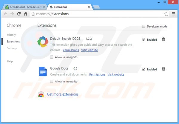 Remova os anúncios ArcadeGiant do Google Chrome passo 2