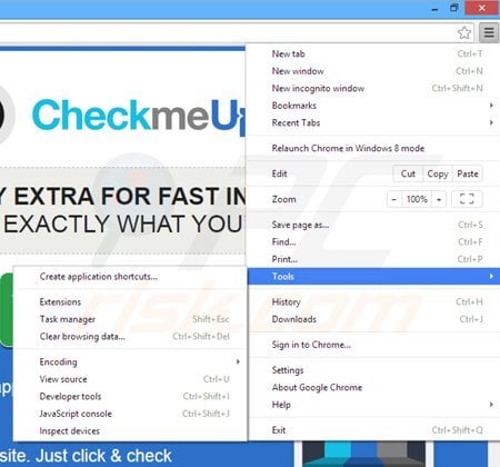 Remova os anúncios CheckMeUp do Google Chrome passo 1
