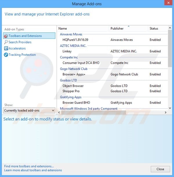 Removendo o adware relacionado a CloudGuard do Internet Explorer passo 2