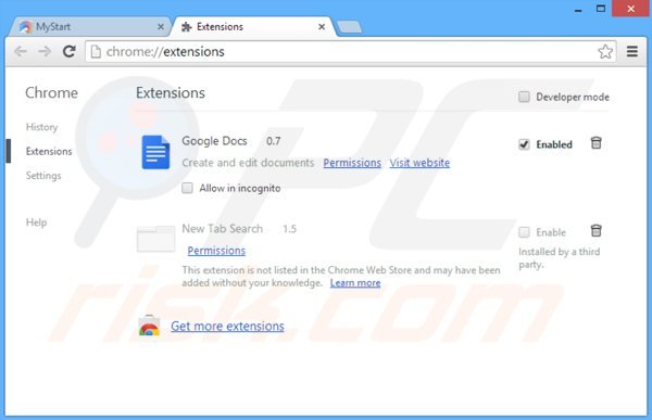 Remova a Barra de Ferramentas DLSecure das extensões do Google Chrome
