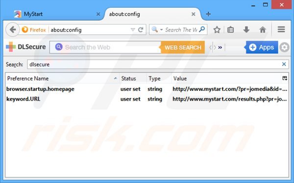 Removendo o recireccionamento dlsecure do motor de busca padrão do Mozilla Firefox