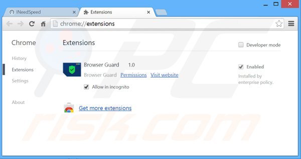 Remova os anúncios IneedSpeed do Google Chrome passo 2