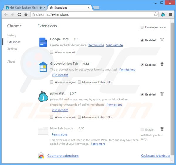 Remova os anúncios Jollywallet do Google Chrome passo 2