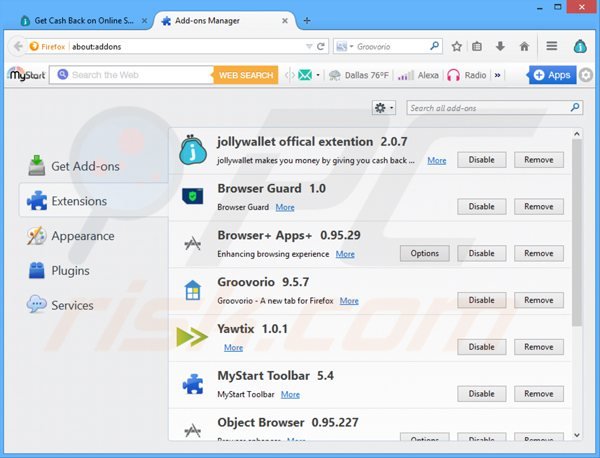 Remova os anúncios Jollywallet do Mozilla Firefox passo 2