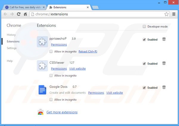 Removendo o adware relacionado a KNCTR do Google Chrome passo 2