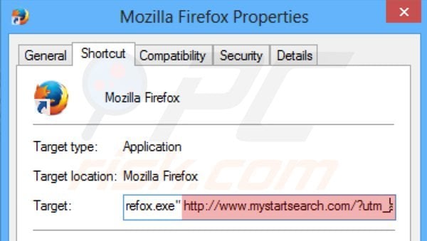 Removendo mystartsearch.com do atalho do Mozilla Firefox passo 2