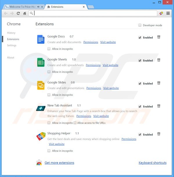 Removendo os anúncios PriceHorse do Google Chrome passo 2