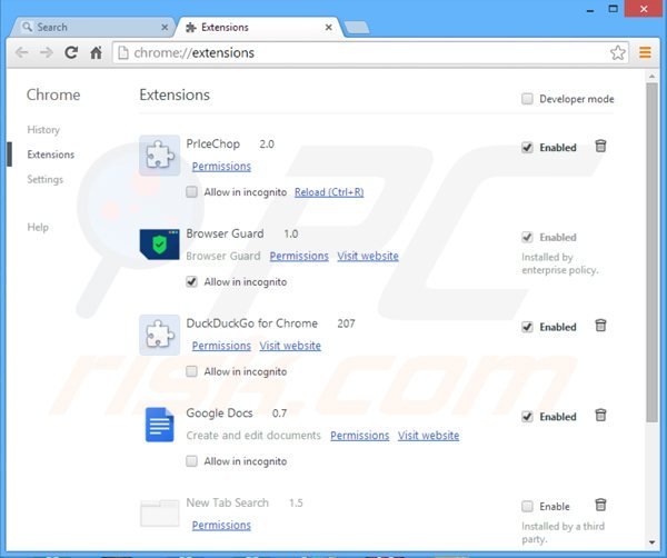 Removendo as extensões de websearch.searchfly.info relacionadas com o Google Chrome