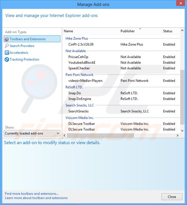 Removendo as extensões de websearch.searchandfly.info relacionadas com o Internet Explorer
