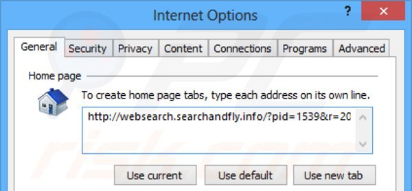 Removendo o redireccionamento websearch.searchandfly.info da página inicial do Internet Explorer.