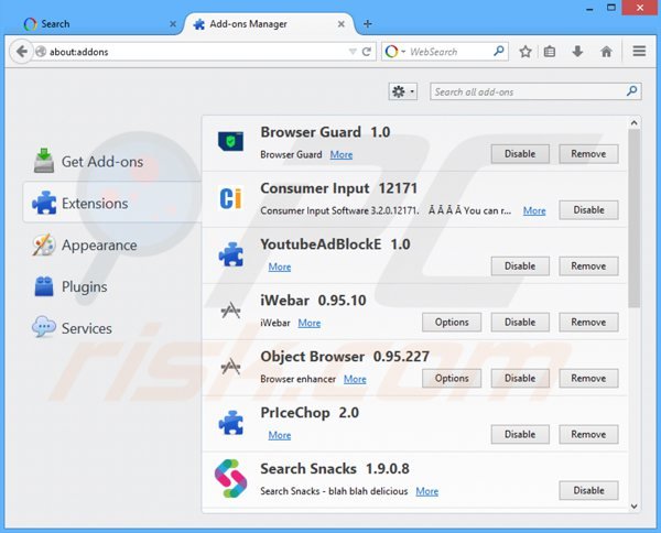 Removendo as extensões de websearch.searchandfly.info relacionadas com o Mozilla Firefox