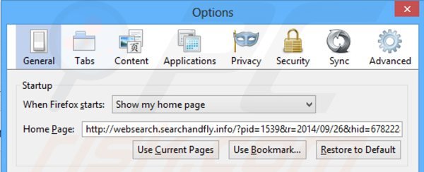 Removendo websearch.searchandfly.info da página inicial do Mozilla Firefox