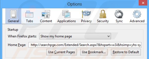 Removendo searchpge.com da página inicial do Mozilla Firefox