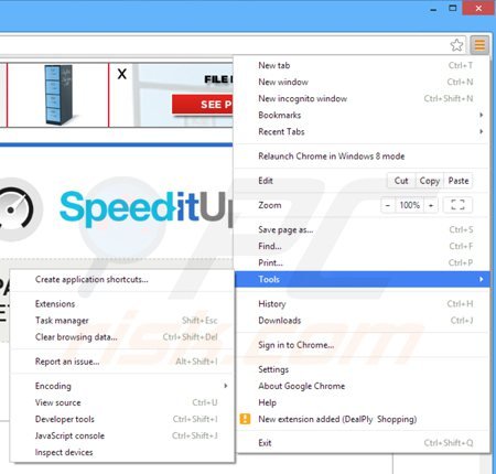 Removendo os anúncios speeditup do Google Crome passo 1