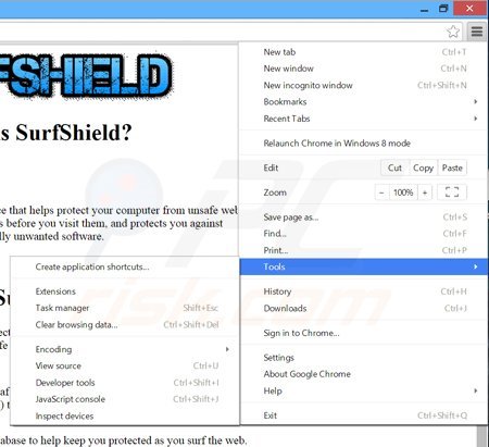 Remova os anúncios SurfShield do Google Chrome passo 1