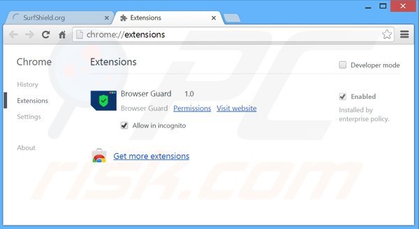 Remova os anúncios SurfShield do Google Chrome passo 2