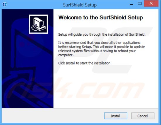 Configuração de instalação do adware SurfShield