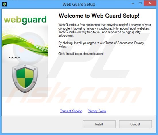 Configuração da instalação do adware Web Guard